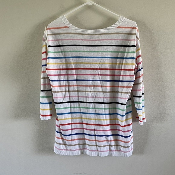 Talbots Rainbow Striped 3/4 Sleeve V Neck Pull Over Sweater Womens Size Medium - Picture 5 of 7